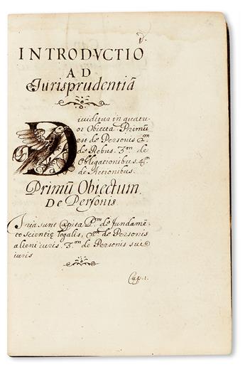 MANUSCRIPT.  Hieronymi Lampugnani Introductio Ad Jurisprudentiam.  Manuscript in Latin on paper.  17th century